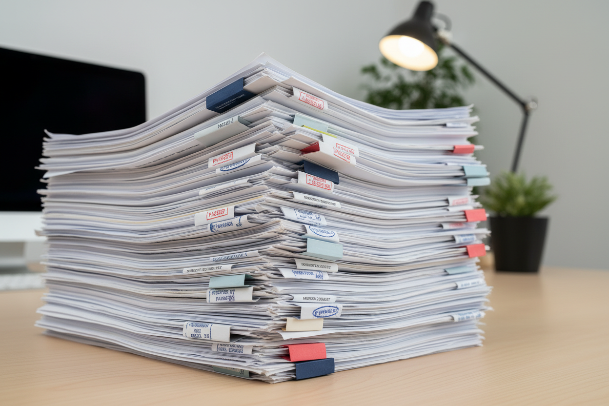 pile of testing documents